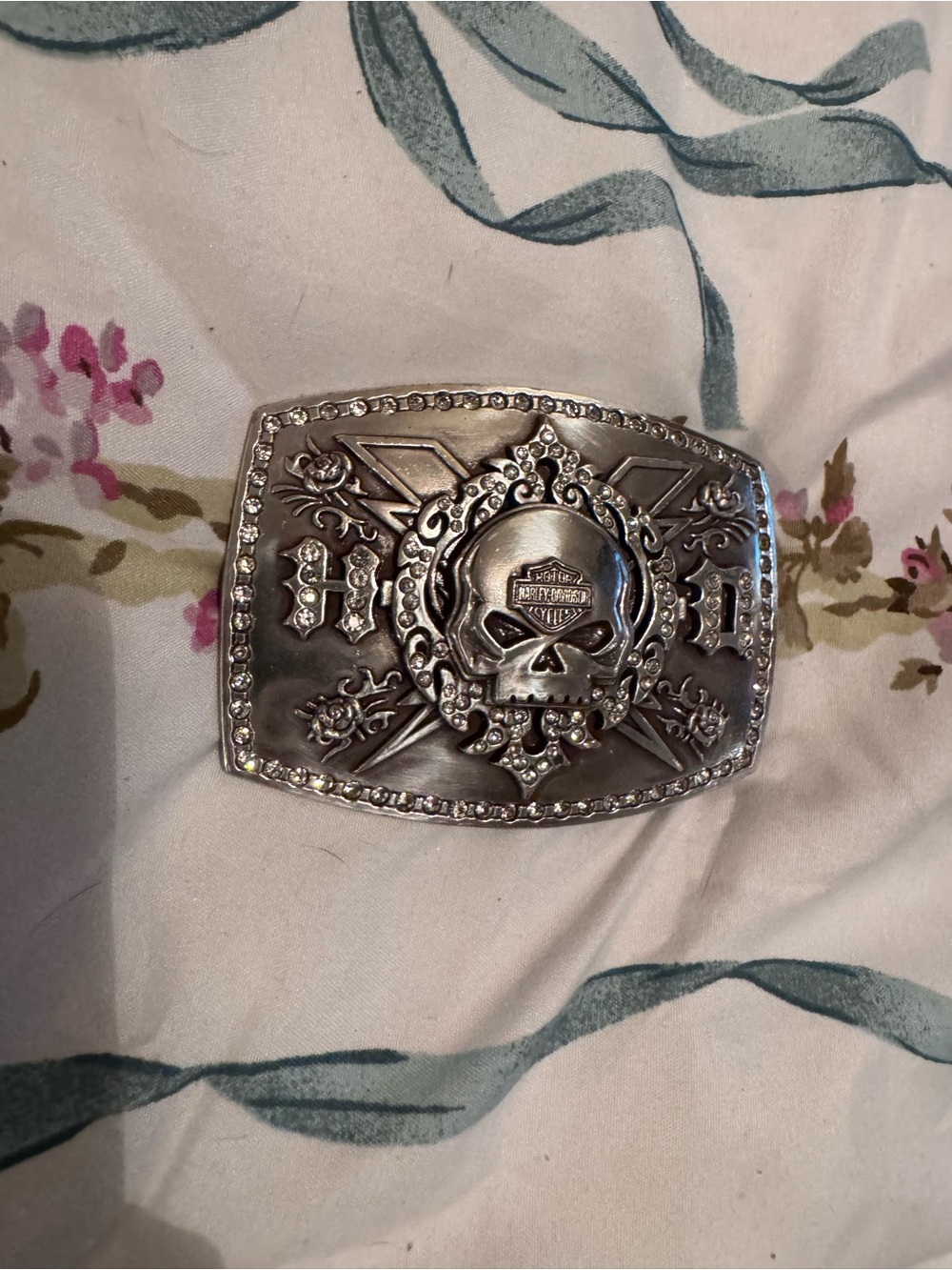 Harley-Davidson Silver Skull & Crystal Accent Buckle